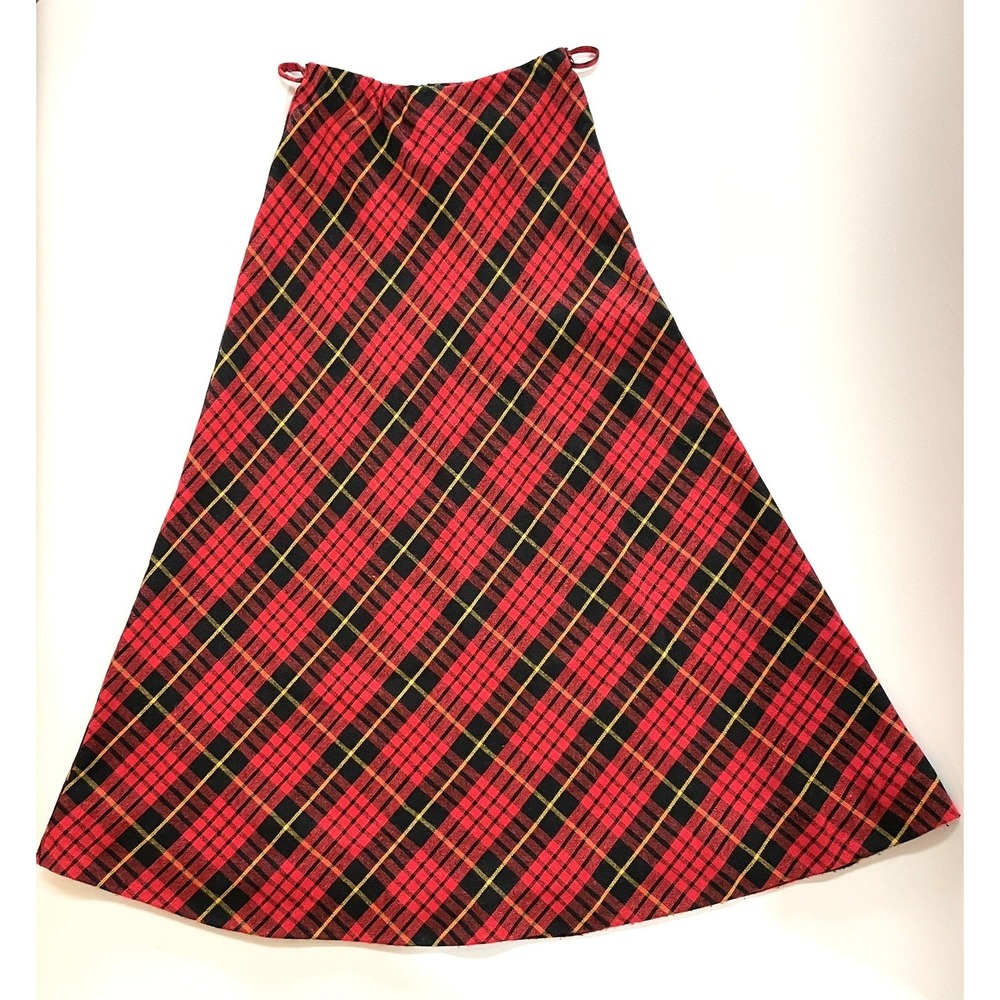 Red Plaid 1970s Vintage A-Line Maxi Skirt High Waist Women's Size Small 38" Long